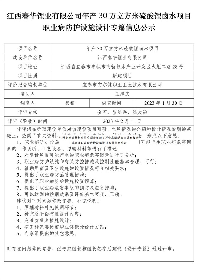 1676366248492125.jpg 江西春華鋰業(yè)有限公司年產(chǎn)30萬立方米硫酸鋰鹵水項(xiàng)目職業(yè)病防護(hù)設(shè)施設(shè)計(jì)專篇信息公示.jpg