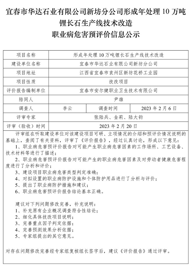 1678782126236105.jpg 宜春市華達(dá)石業(yè)有限公司新坊分公司形成年處理10萬噸鋰長石生產(chǎn)線技術(shù)改造職業(yè)病危害預(yù)評價(jià)信息公示.jpg